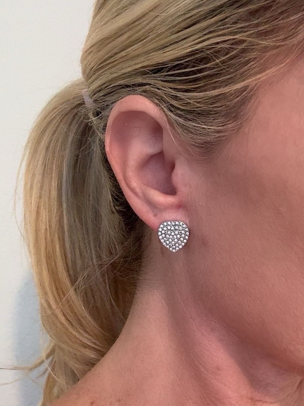 Sparkling Silver Tone Heart Stud Earrings with Crystals New